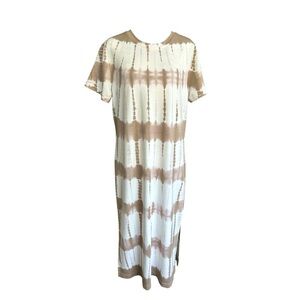 Roan + Ryan tan and white tie-dyed casual comfort midi size large